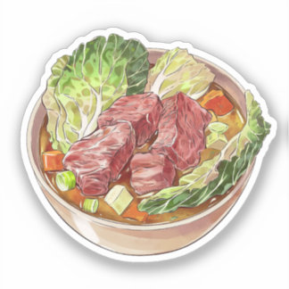 Illustration über gesundes Rindfleisch und Kohlsup Aufkleber