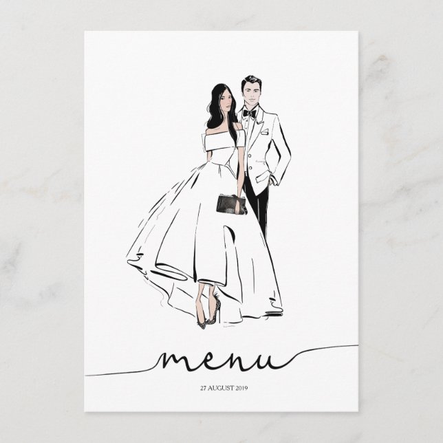 Illustration über Groom und Bride Menükarte (Vorderseite)