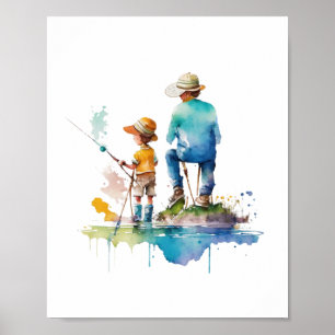 Illustration über Vater und Sohn Wasserfarbe Kunst Poster