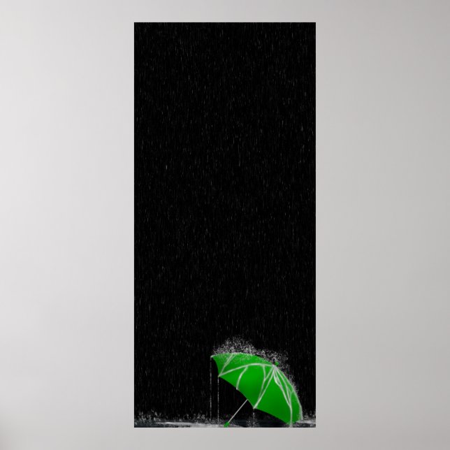 Illustration Verlierter grüner Regenschirm in Rege Poster (Vorne)