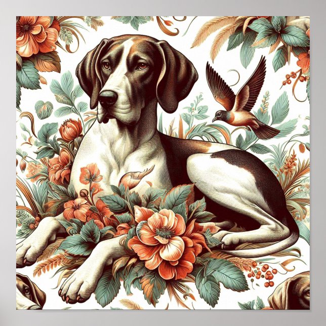 Illustration Vintag Braque Français Poster (Vorne)