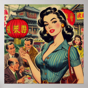 Illustration Vintager asiatischer Mädchen Poster