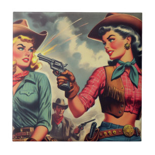 Illustration Vintager Cowgirls Fliese