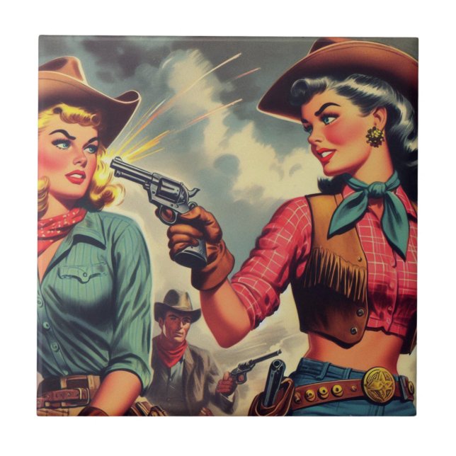 Illustration Vintager Cowgirls Fliese (Vorderseite)