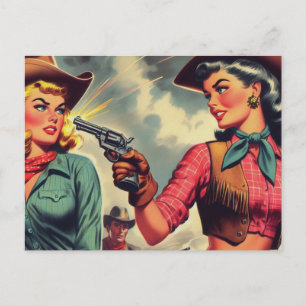 Illustration Vintager Cowgirls Postkarte
