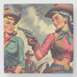 Illustration Vintager Cowgirls Steinuntersetzer
