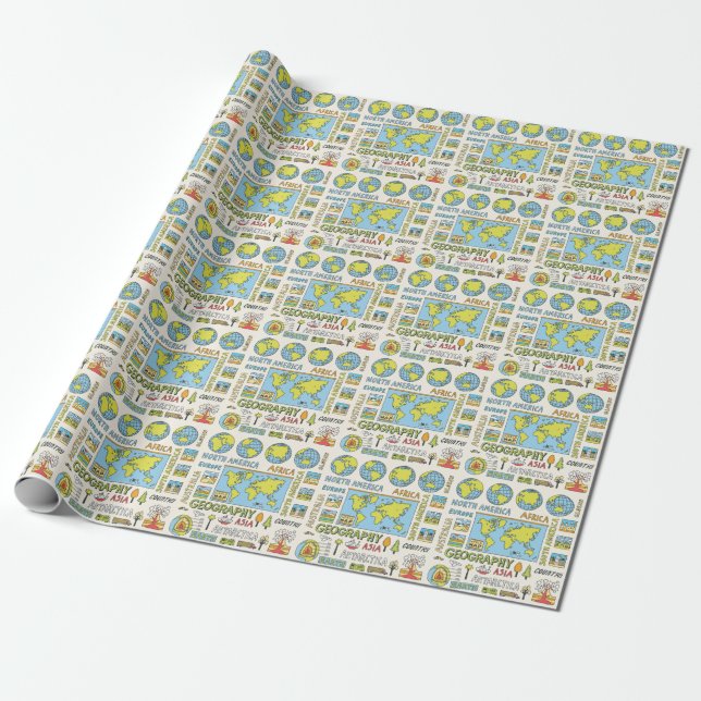 Illustration Vintager Geografie Geschenkpapier (Ungerollt)