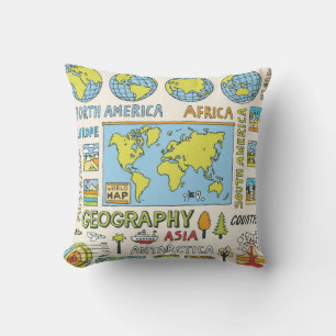 Illustration Vintager Geografie Kissen