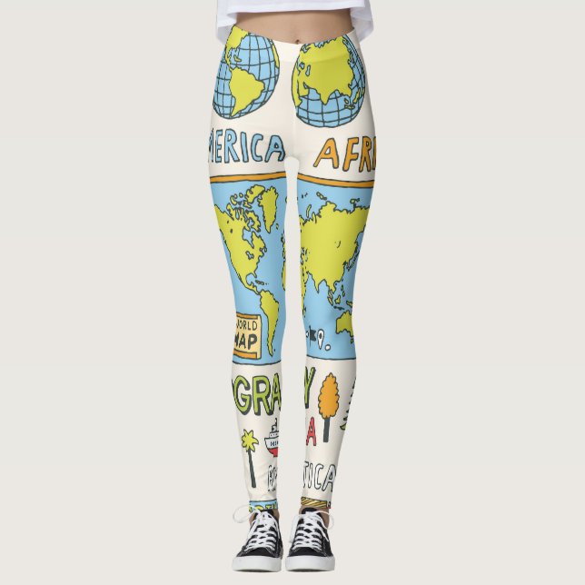 Illustration Vintager Geografie Leggings (Vorderseite)