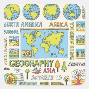 Illustration Vintager Geografie Quadratischer Aufkleber