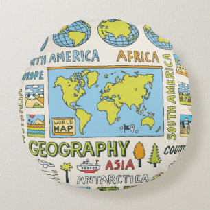 Illustration Vintager Geografie Rundes Kissen