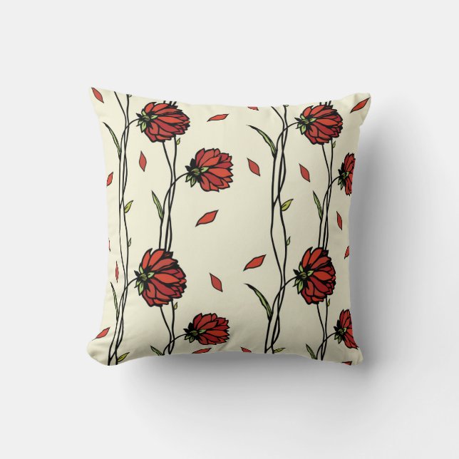 Illustration Vintager roter Blume Kissen (Vorderseite)
