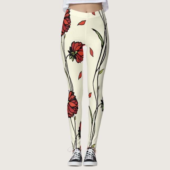 Illustration Vintager roter Blume Leggings (Vorderseite)