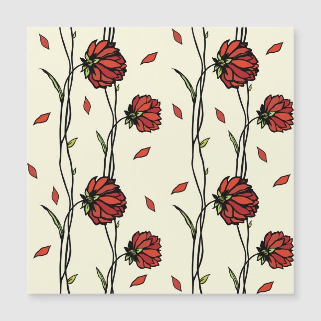 Illustration Vintager roter Blume Magnetkarte (Vorderseite)