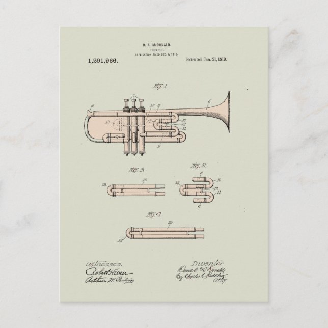 Illustration Vintager Trumpet Postkarte (Vorderseite)