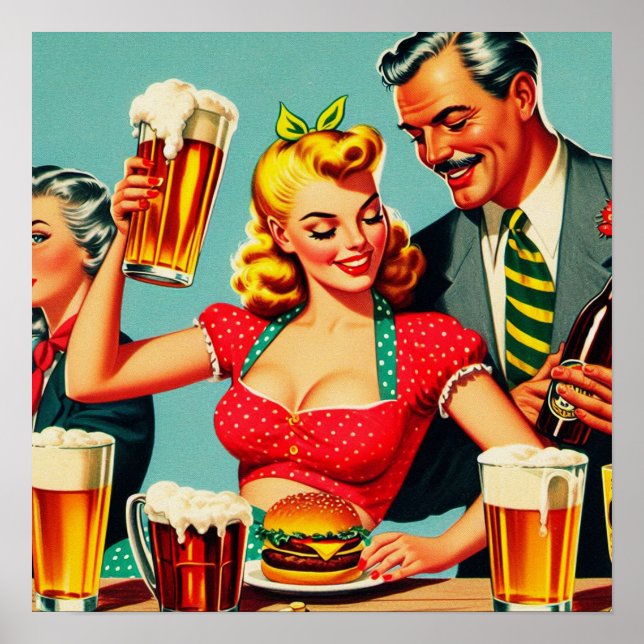 Illustration Vintages Bier und Burger Poster (Vorne)