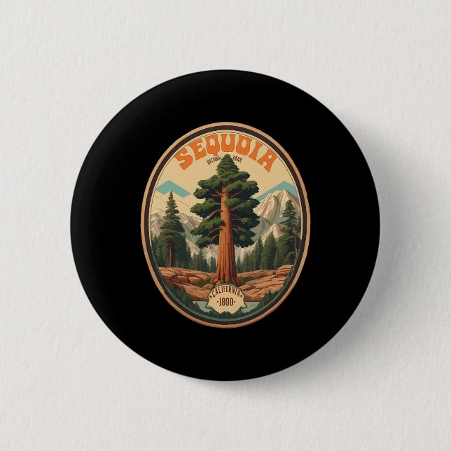Illustration von Bäumen im Sequoia-Nationalpark Wa Button (Vorderseite)