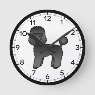 Illustration von Black Toy Poodle Cartoon Dog Runde Wanduhr