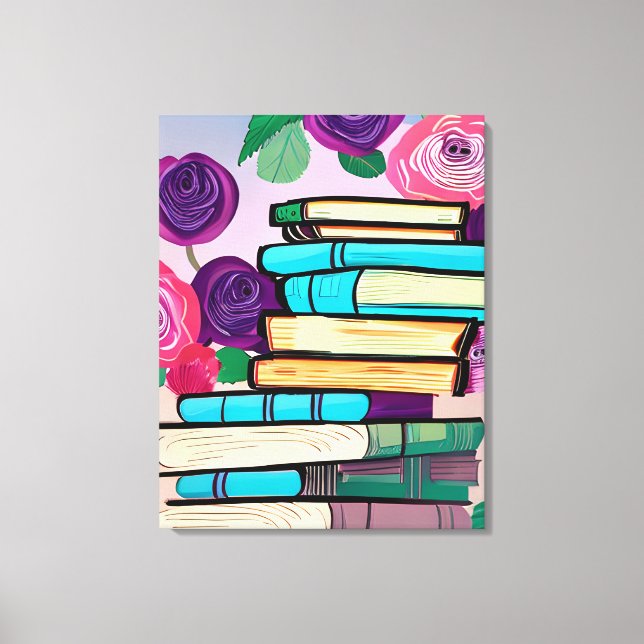 Illustration von Büchern und Blume Digitale Kunst Leinwanddruck (Vorderseite)