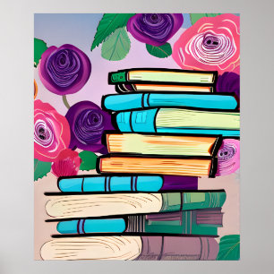 Illustration von Büchern und Blumen Digitale Kunst Poster