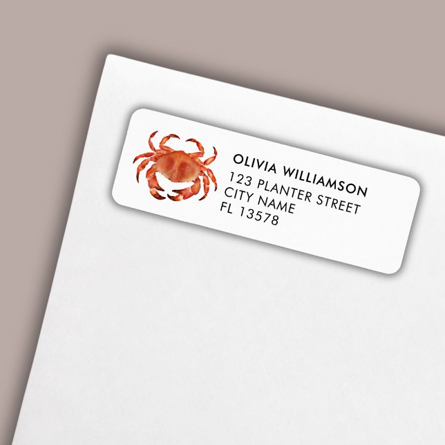 Illustration von Crab Watercolor (Brown crab coastal crustacean return address label)