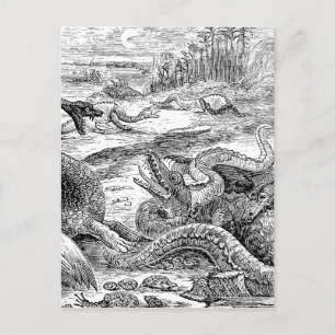 Illustration von Dinosauriern aus dem 19. Jahrhund Postkarte