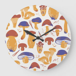 Illustration von essbaren Pilzen im Vintage-Stil Große Wanduhr