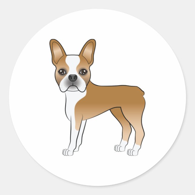 Illustration von Fawn and White Boston Terrier Dog Runder Aufkleber (Vorderseite)