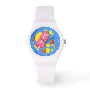 Illustration von Fun Pink Popsicle und Strawberrie Armbanduhr