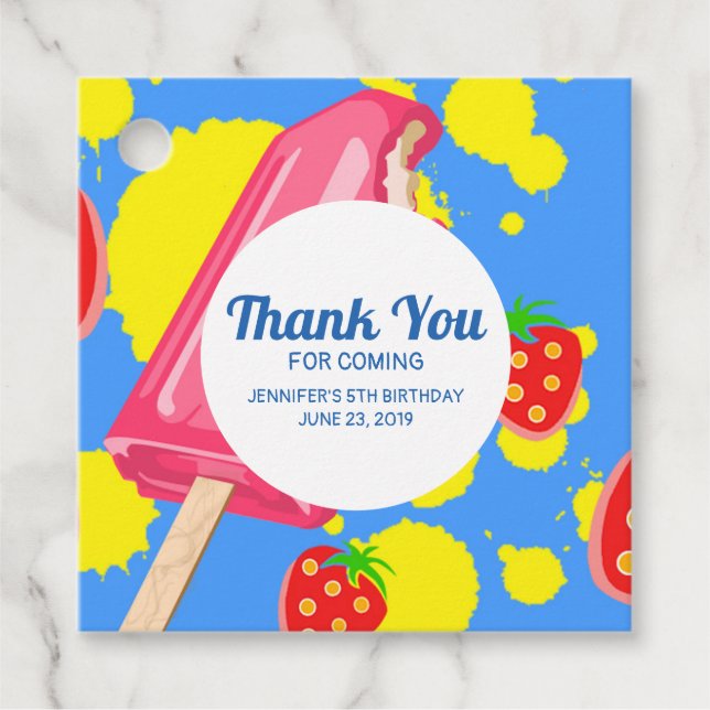 Illustration von Fun Pink Popsicle und Strawberrie Geschenkanhänger (Vorderseite)