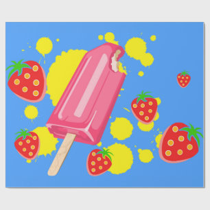 Illustration von Fun Pink Popsicle und Strawberrie Geschenkpapier