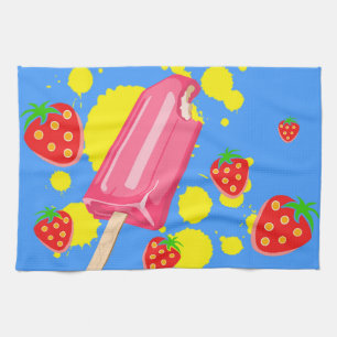 Illustration von Fun Pink Popsicle und Strawberrie Geschirrtuch