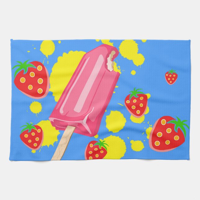 Illustration von Fun Pink Popsicle und Strawberrie Geschirrtuch (Horizontal)