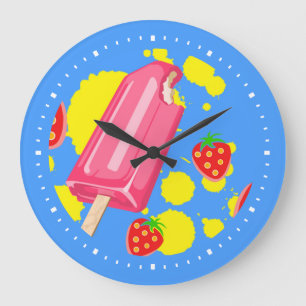 Illustration von Fun Pink Popsicle und Strawberrie Große Wanduhr