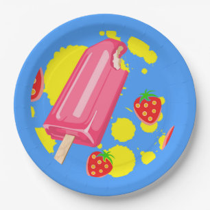 Illustration von Fun Pink Popsicle und Strawberrie Pappteller