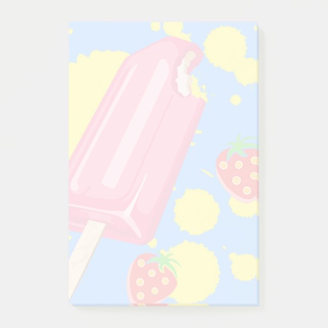 Illustration von Fun Pink Popsicle und Strawberrie Post-it Klebezettel (Vorderseite)