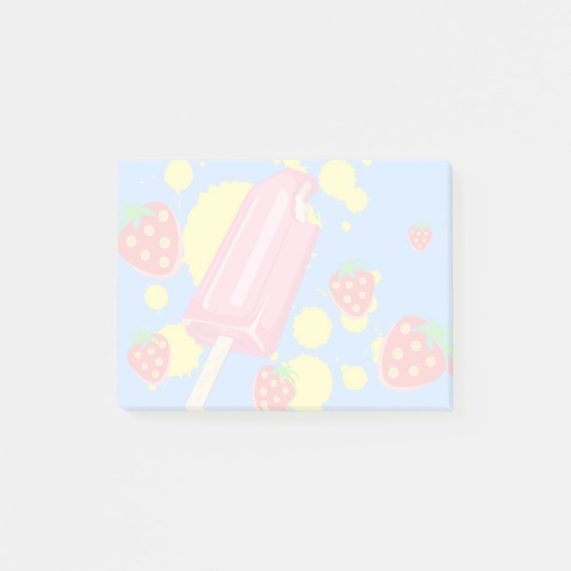 Illustration von Fun Pink Popsicle und Strawberrie Post-it Klebezettel (Vorderseite)