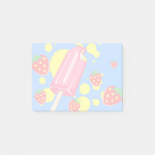 Illustration von Fun Pink Popsicle und Strawberrie Post-it Klebezettel