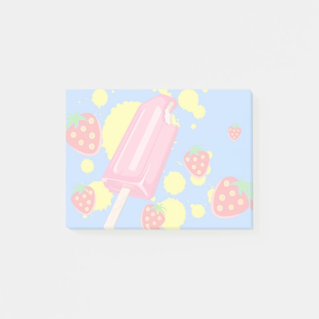 Illustration von Fun Pink Popsicle und Strawberrie Post-it Klebezettel (Vorderseite)