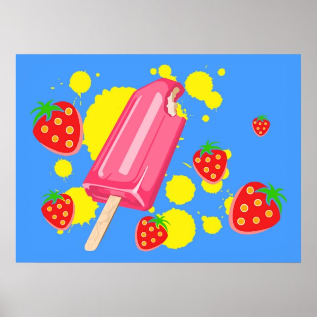 Illustration von Fun Pink Popsicle und Strawberrie Poster (Vorne)