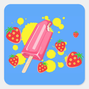 Illustration von Fun Pink Popsicle und Strawberrie Quadratischer Aufkleber