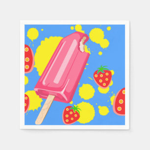Illustration von Fun Pink Popsicle und Strawberrie Serviette