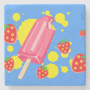 Illustration von Fun Pink Popsicle und Strawberrie Steinuntersetzer