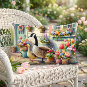 Illustration von Gänsen im Cottage-Garten im Frühl Lendenkissen