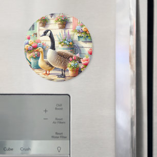 Illustration von Gänsen im Cottage-Garten im Frühl Magnet