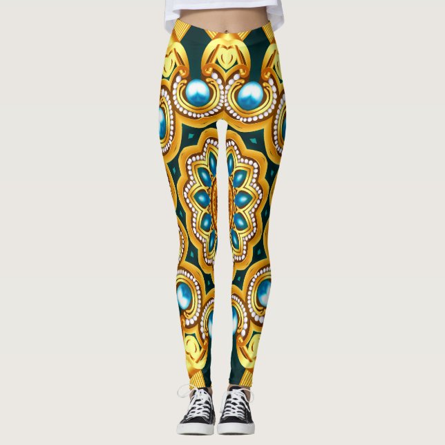 Illustration von Gold Pearl Decorative Frame Leggings (Vorderseite)
