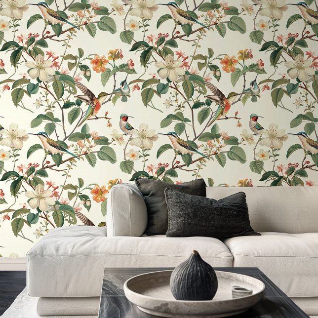 Illustration von Hummingbirds im Garden Living Roo Tapete (Illustration of Hummingbirds in Garden Living Room Wallpaper)