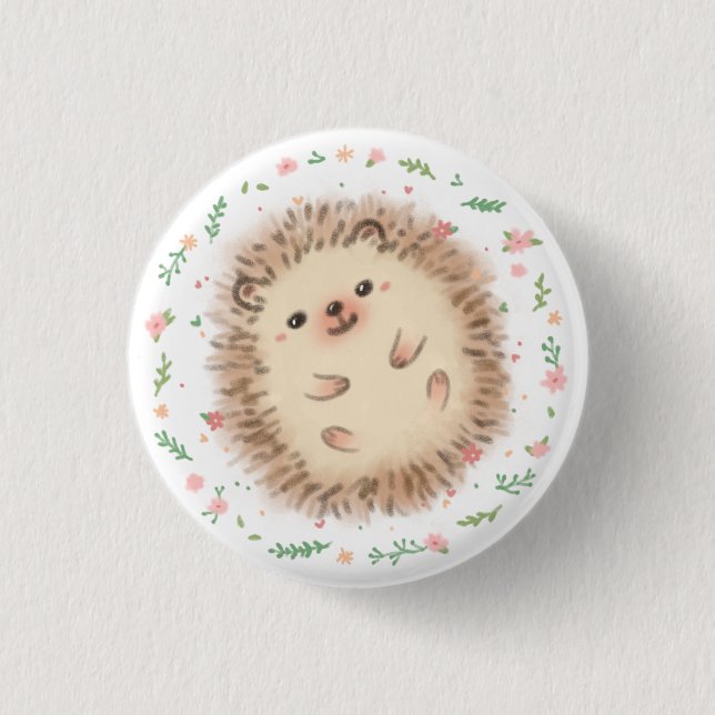 Illustration von Igel und Blume Button (Vorderseite)