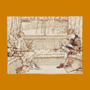 Illustration von Kindern beim gemütlichen Lesen im Ankündigungspostkarte