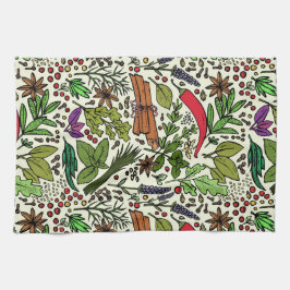 Illustration von Kräuter und Gewürzen Geschirrtuch